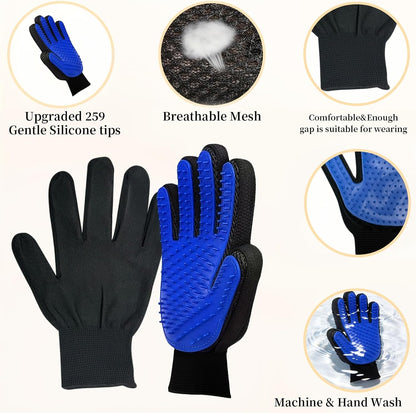 2 Pack Pet Deshedding Massage Grooming Gloves for Dogs & Cats, Floating Hair Remover Tool, Cat Cleaning Grooming Gloves, Pet Massage & Petting Gloves, Deshedding Glove Brush