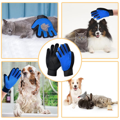 Cat Grooming Glove Brush, Pet Hair Remover Tool, 1 Pair Reusable Dog Hair Fur Remover for Carpet, Furniture, Couch, Clothes, Eco-Friendly and High efficiency (Blue)