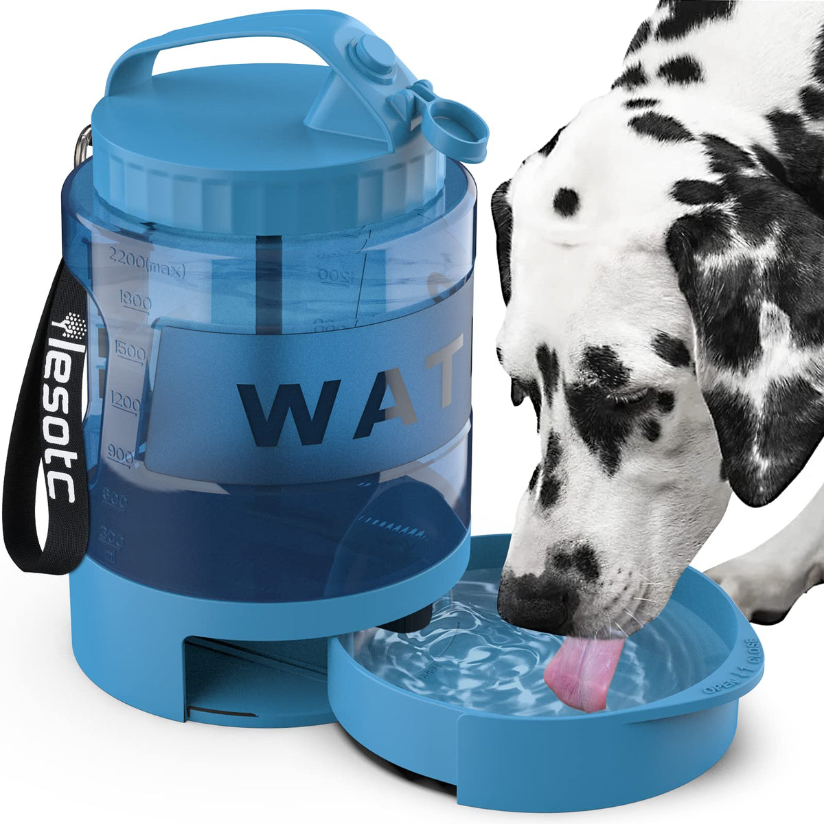 lesotc Portable Dog Travel Water Bottle, 77oz Large Travel Water Bowl for Dogs Camping Hiking Beach Hunting Essentials, Big Pet Bottles Bowl Water Dispenser for On the Go Park Car Walking Accessories
