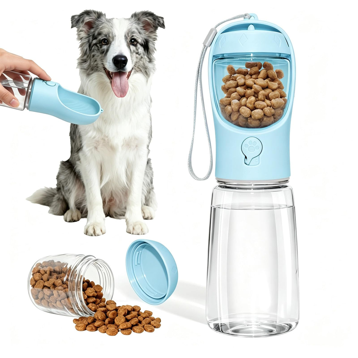 Portable Dog Water Bottle with Food Container, Drinking Bottle for Travel