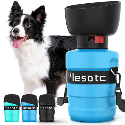 lesotc Dog Water Bottle, Portable Water Dispenser with Bowl, Leak Proof Pet Travel Squeeze Bottle, Puppy Essentials Dog Stuff Accessories for Outdoor Walking, Hiking, Camping