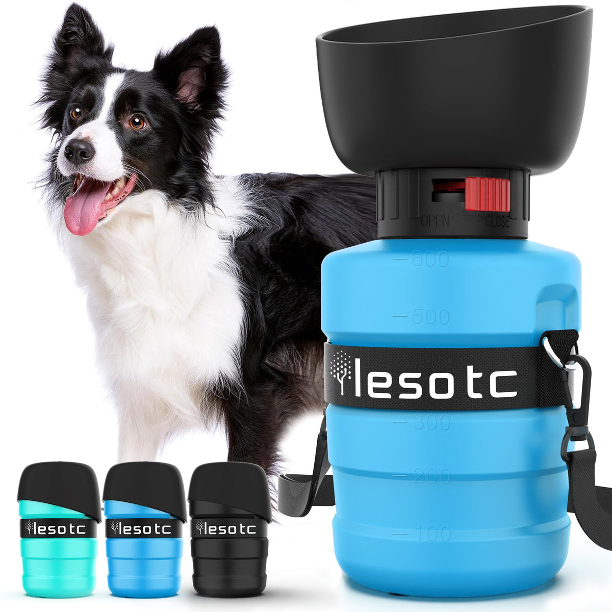 lesotc Dog Water Bottle, Portable Pet Dispenser with Water Bowl, Leak Proof Pet Travel Squeeze Bottle, Puppy Essentials Dog Stuff Accessories for Outdoor Walking, Hiking, Camping