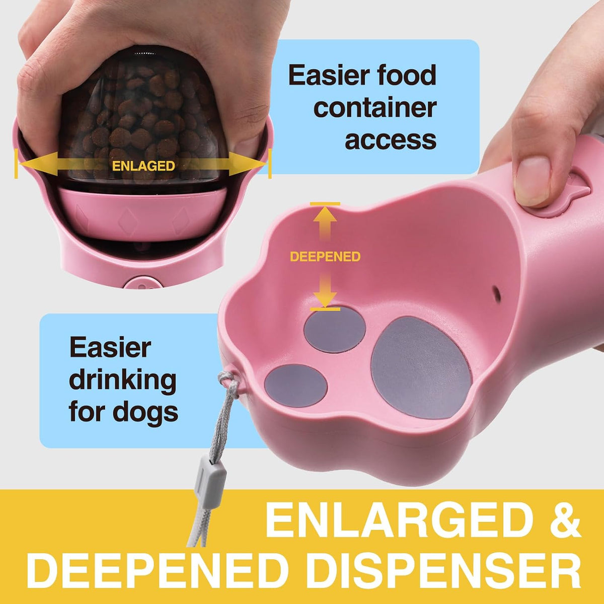 Dog Water Bottle with Food Container, Portable Pet Dispenser, Leak Proof, Hiking, Puppy Travel, Outdoor Activities(11.16 fl.oz/330ml, Pink)