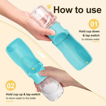 Foldable Dog Water Bottle, 12 oz Portable Pet Dispenser (Green)