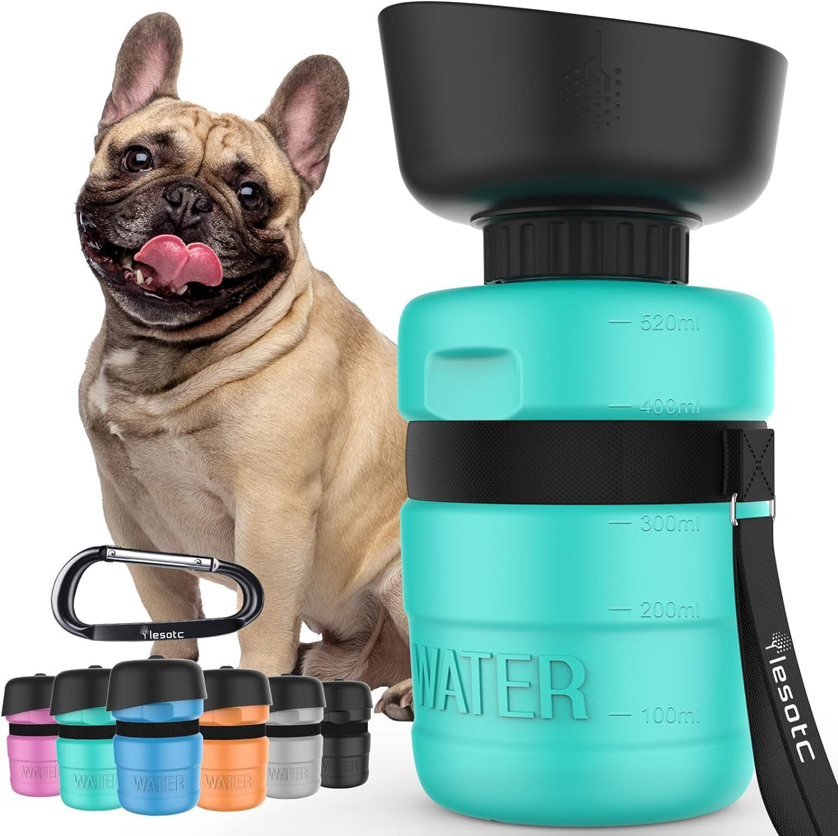 lesotc Dog Water Bottle, Portable Pet Dispenser with Water Bowl, Leak Proof Pet Travel Squeeze Bottle, Puppy Essentials Dog Stuff Accessories for Outdoor Walking, Hiking, Camping