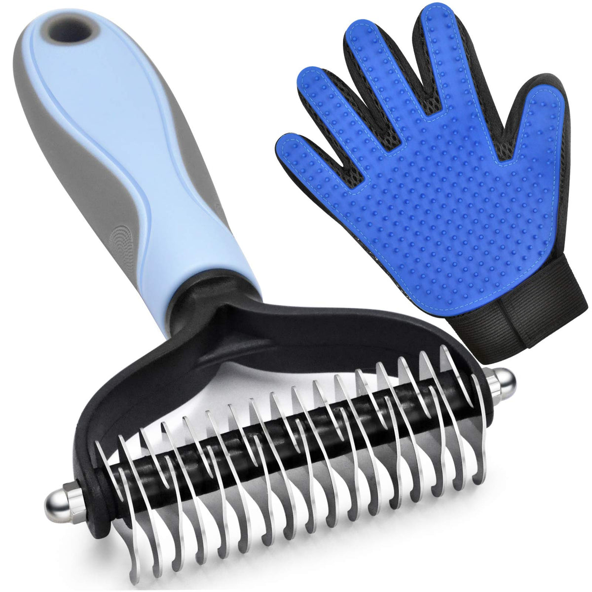 Double-Sided Undercoat Rake for Deshedding & Dematting Pets - Gentle Grooming Glove Kit for Dogs & Cats (Pink, 2 Pack)