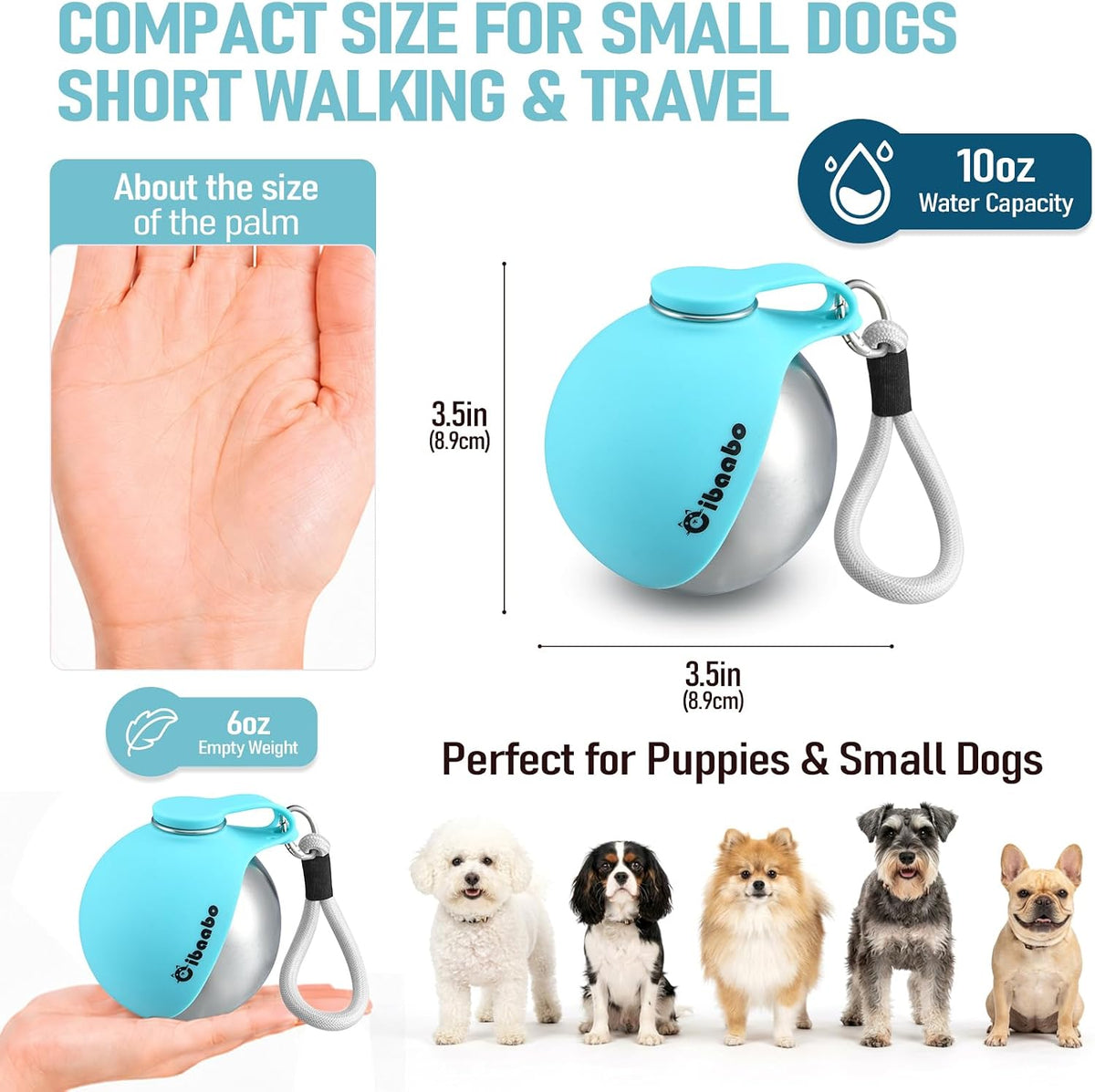 Cibaabo Portable Dog Water Bottle with Collapsible Silicone Bowl 10 oz