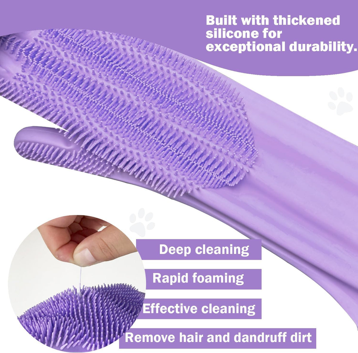 Pet Grooming Gloves, Silicone Bath Massage Gloves, Wet & Dry Use for Cats Dogs (Purple)