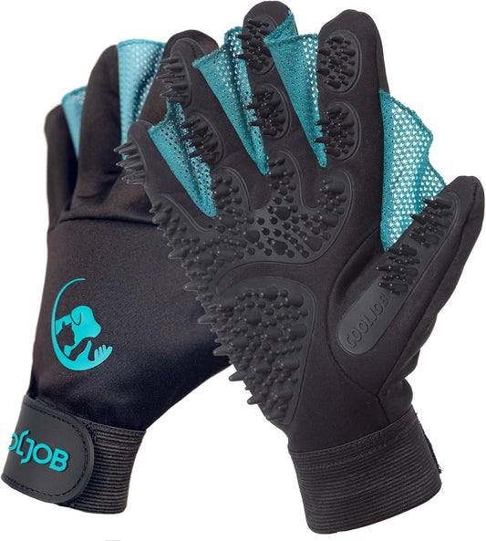 COOLJOB Patented Pet Grooming Gloves with Web, Dog Washing, Bathing, Medium
