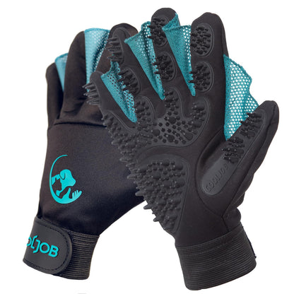 COOLJOB Patented Pet Grooming Gloves with Web, Dog Washing, Bathing, Medium