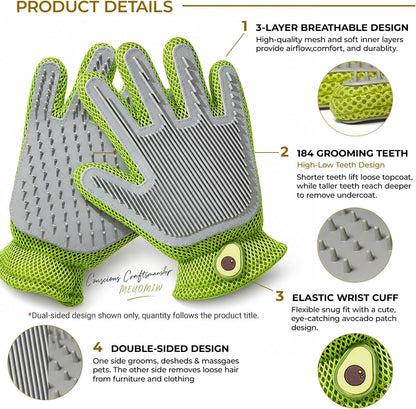 MEUOMIW - Pet Grooming Glove & Hair Remover - Deshedding Brush for Shedding Control - Gentle Massage Mitt for Dogs & Cats with Long and Short Fur - Ideal for Bathing and Grooming (one piece)