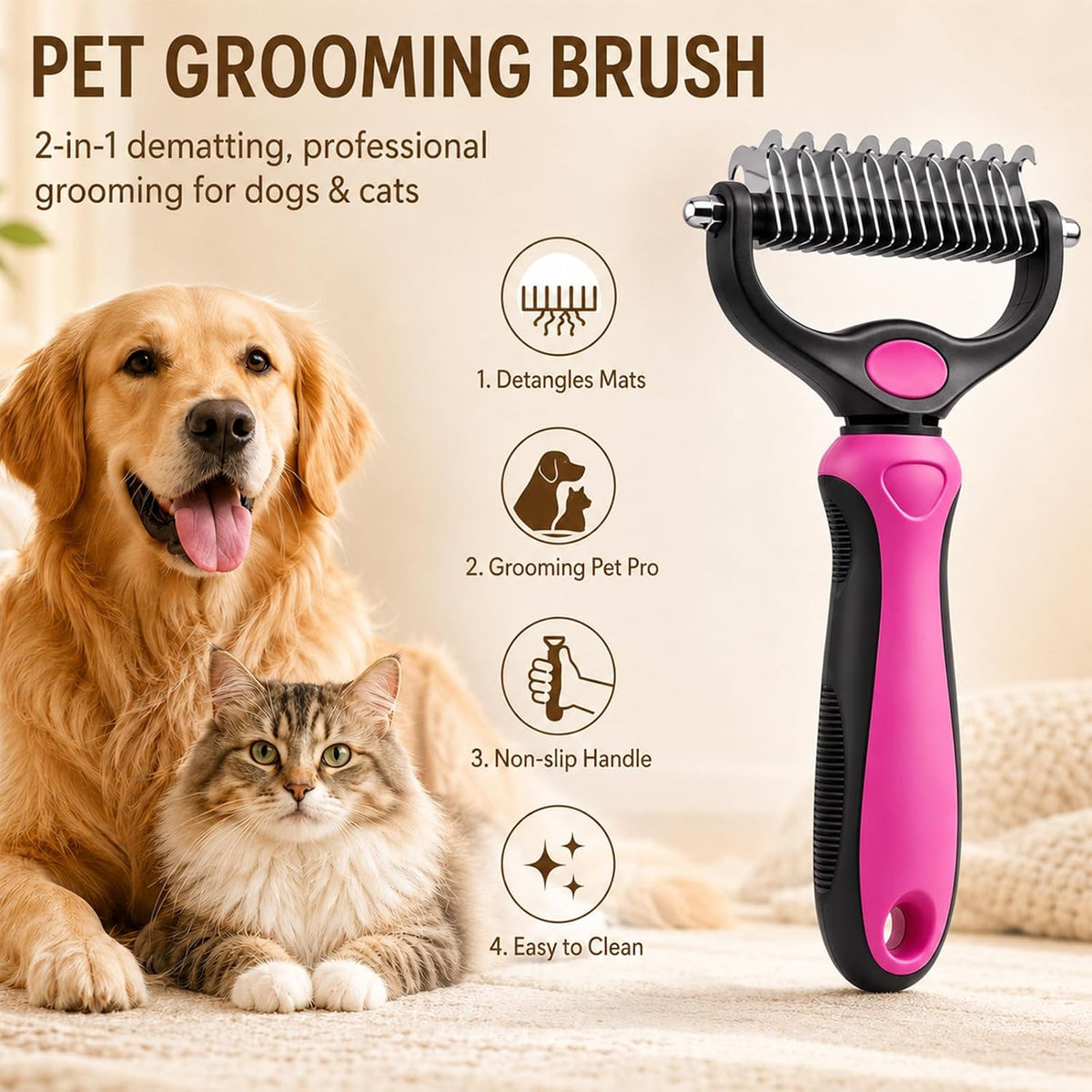 Comb for Dogs and Cats, Undercoat Rake Pet Brush for Long Hair (Blue-L)