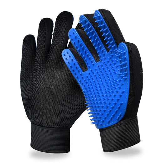 Enhanced Pet Grooming Gloves – Gentle Deshedding Brush for Dogs, Cats & Horses with Long or Short Hair – 1 Pair (Blue) for Efficient Hair Removal & Massage