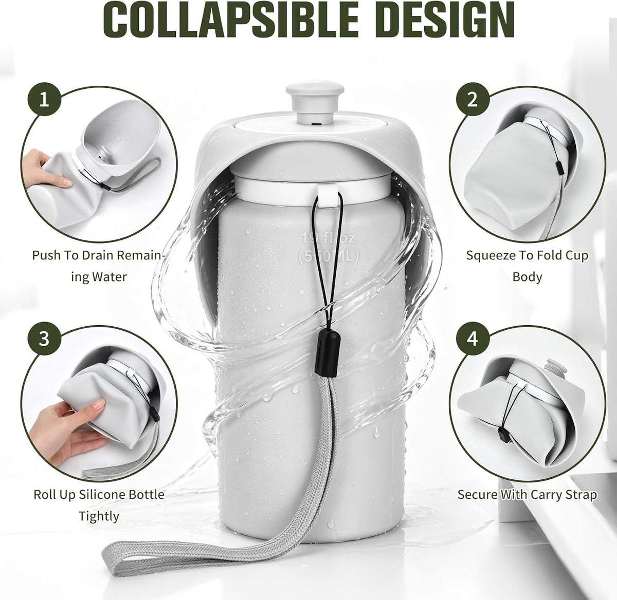kissleaf Portable Dog Water Bottle, Collapsible, for Walks & Hiking, 550ml