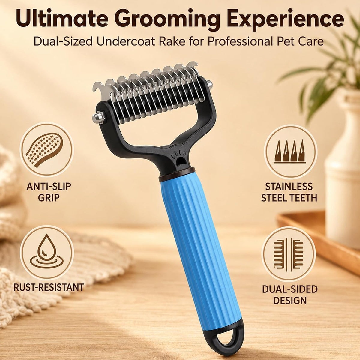2PCS Pet Grooming Brush,Double Sided Undercoat Rake & Dematting Comb For Dogs And Cats,Deshedding Dog Brush Removes Tangles Knots and Loose Fur For Medium Long Haired Breeds(Large)