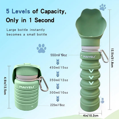 Collapsible & Portable Dog Water Bottle with Dispenser for Walking, Travel, and Outdoor, 9oz-17oz Leak-Proof Silicone Water Bottle for Dogs on The Go (Green)