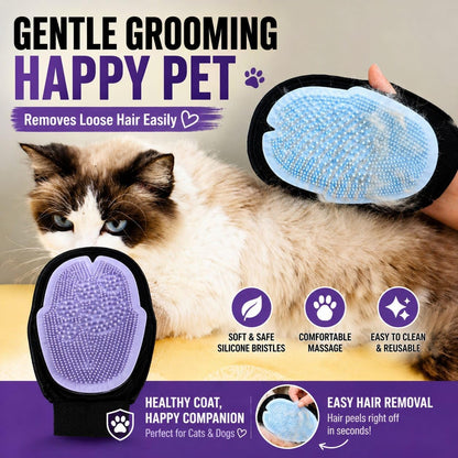 Pet Grooming Gloves for Dogs & Cats – Double Sided Deshedding Glove, Hair Remover & Massage Brush for Shedding Fur (Light Blue)