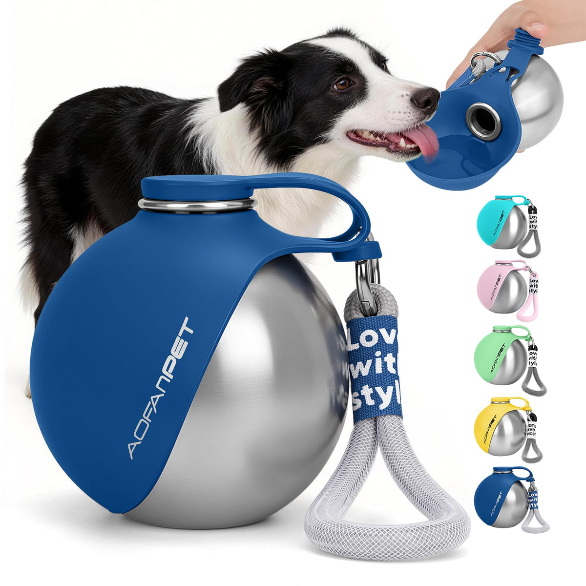 Portable Dog Water Bottle 10oz Stainless Steel Travel Bowl
