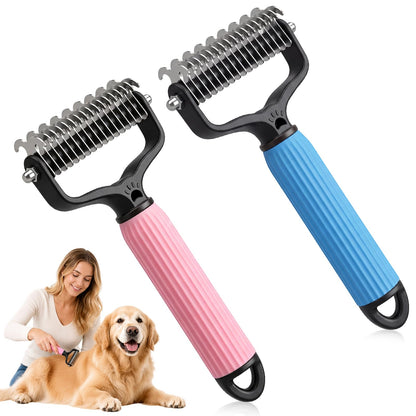 Pet Grooming Brush, Double-Sided Deshedding Dematting Tool for Dogs & Cats, Detangling Tool For Matted Fur, Ideal For Medium Or Long Haired Breeds (Blue)