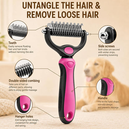 Comb for Dogs and Cats, Undercoat Rake Pet Brush for Long Hair (Blue-L)