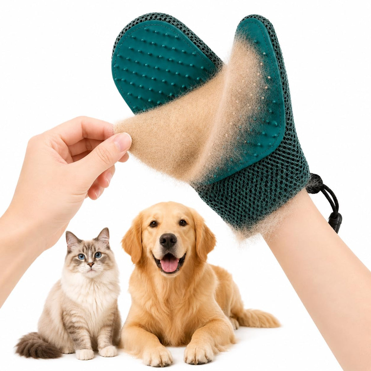 Pet Hair Removal Glove, Double-Sided Grooming Glove for Cats/Dogs/Fabric