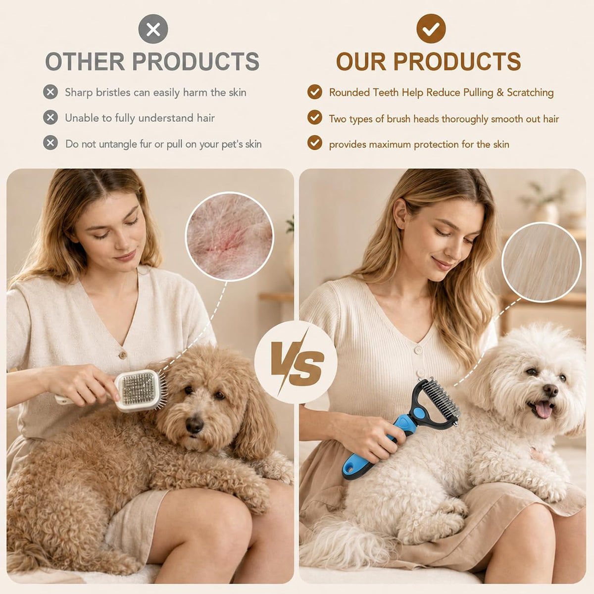 Comb for Dogs and Cats, Undercoat Rake Pet Brush for Long Hair (Blue-L)