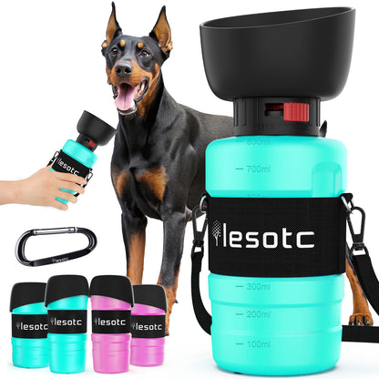 lesotc Dog Water Bottle, Portable Water Dispenser with Bowl, Leak Proof Pet Travel Squeeze Bottle, Puppy Essentials Dog Stuff Accessories for Outdoor Walking, Hiking, Camping