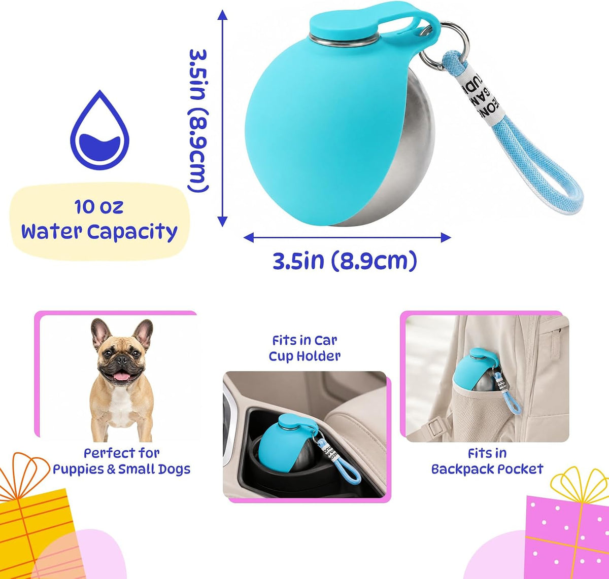 2 Pcs Portable Dog Water Bottle, 10oz Stainless Steel Puppy Water Tumbler