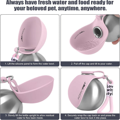 Portable Dog Water Bottle 10oz Stainless Steel Travel Bowl
