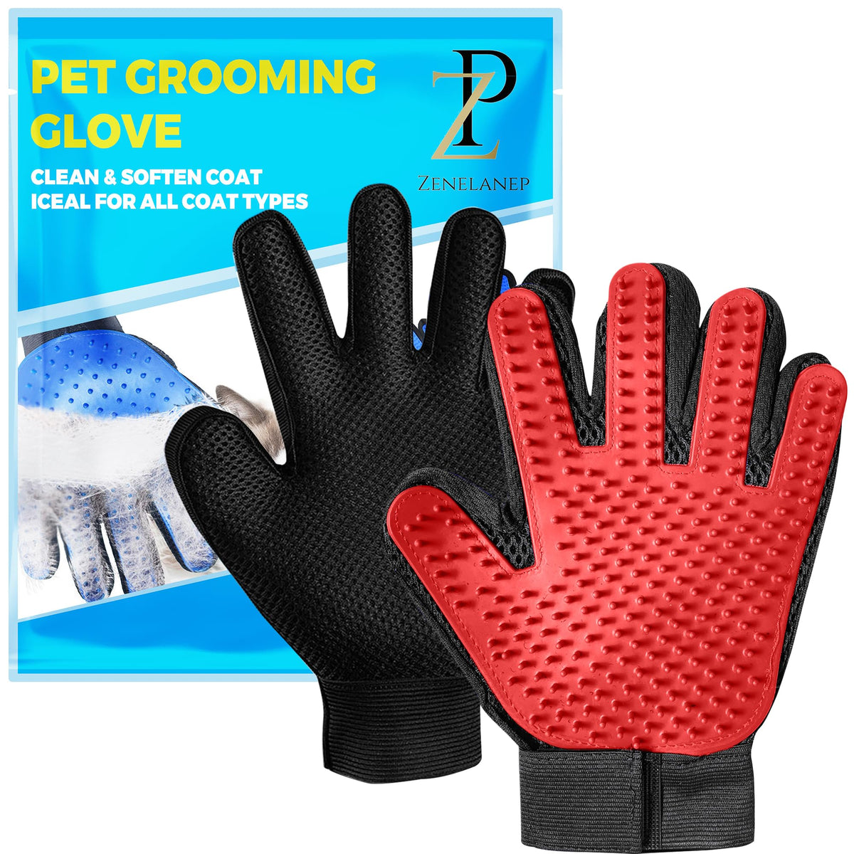 Upgrade Pet Grooming Gloves, Grooming Gloves for Dogs, Cats, Rabbits & Horses with Long and Short Hair, Efficient Pets Hair Remover Mittens - 1 Pair (Red)