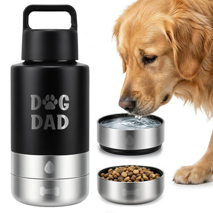 Dog Water Bottle 32oz, Insulated Stainless Steel Travel Water Dispenser with 2 Detachable Dog Bowls for Food and Water, Leak Proof Portable Pet Drinking Cup for Walking Hiking Camping
