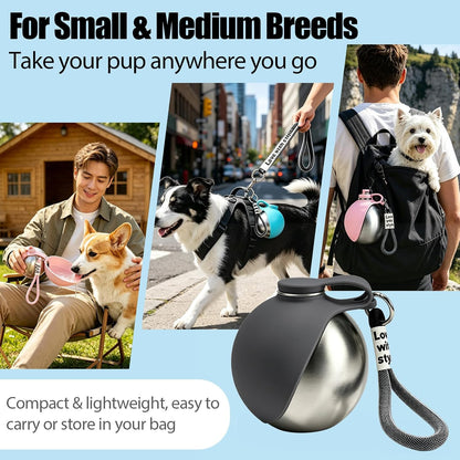 2 in 1 Portable Dog Water Bottle with Foldable Bowl 10oz Gray