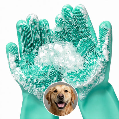 Cat and Dog Washing Gloves, 1 Pair, 11.6 in, Soft Silicone (Black)