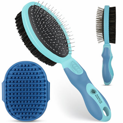 AKC 2-in-1 Grooming Brush for Dogs & Cats, Deshedding & Detangling