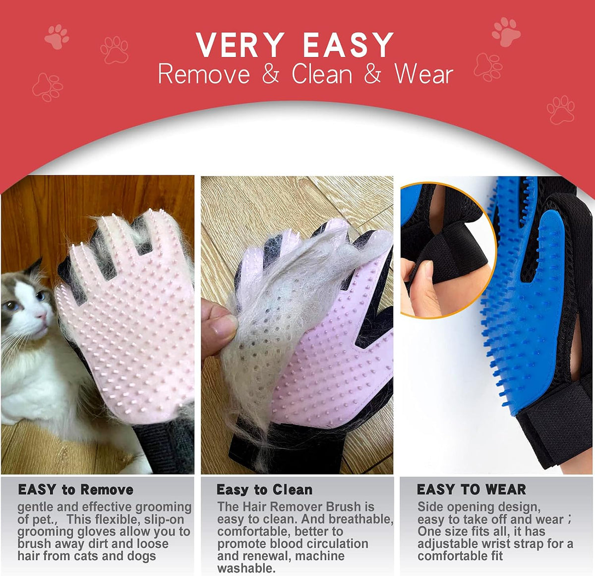 Double-Sided Undercoat Rake for Deshedding & Dematting Pets - Gentle Grooming Glove Kit for Dogs & Cats (Pink, 2 Pack)