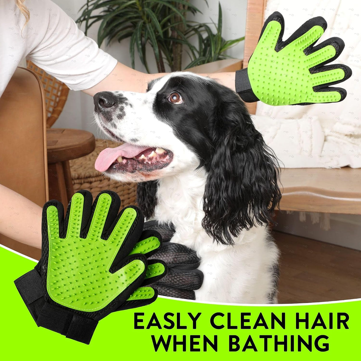 Pet Grooming Gloves – 1 Pair – Deshedding & Bath Massage Mitts for Dogs & Cats – Choose from 5 Colors – Adjustable, Reusable & Easy to Clean (Lime Green)