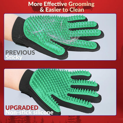 Pet Hair Removal Glove with 255 Silicone Tips for Dogs & Cats, 1 Pair Green