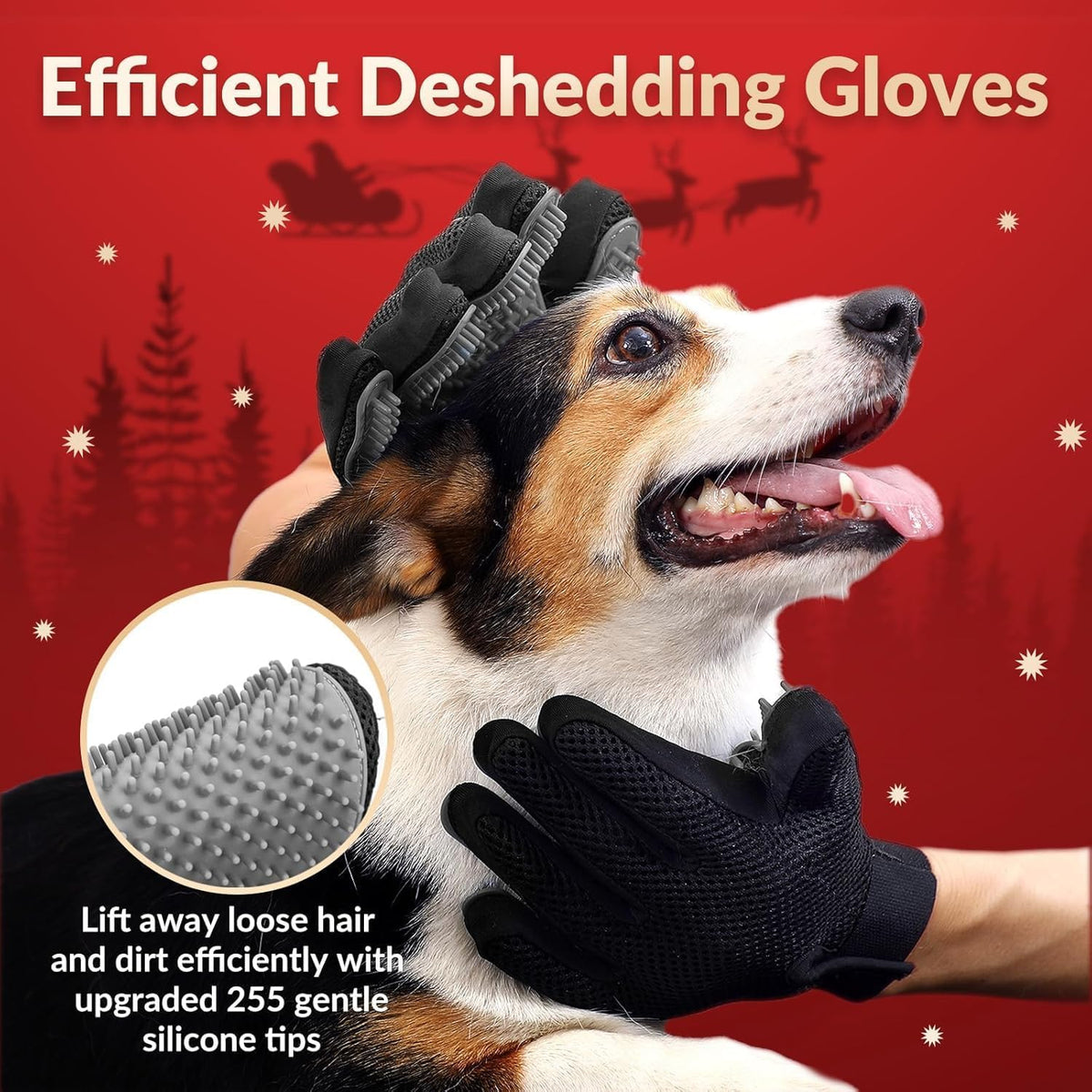 Pet Hair Removal Glove with 255 Silicone Tips for Dogs & Cats, Right Gray