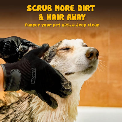 Pet Grooming Glove – Patented Rubber-Massage Shedding Bath & Hair Remover for Dogs, Cats & Livestock – Lightweight, Flexible, Secure Fit (Black)