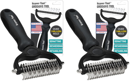 Maxpower Planet Pet Grooming Brush - Double Sided Shedding, Dematting Undercoat Rake for Dogs and Cats - Extra Wide Dog Grooming Brush - Yellow