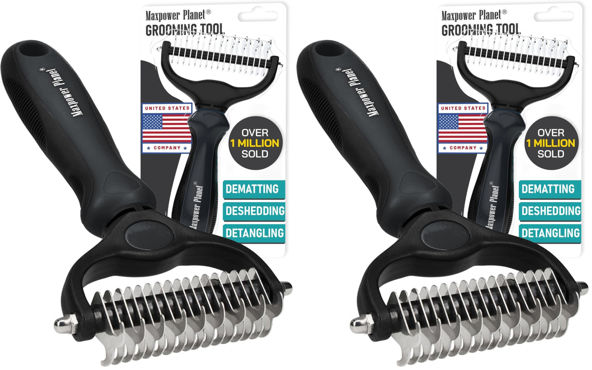 Maxpower Planet Pet Grooming Brush - Double Sided, Extra Wide for Dogs and Cats - Dematting Undercoat Rake, Reduces Shedding by 95%, Purple