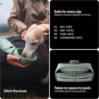 SÄKER Portable Dog Water Bottle, Collapsible Water Bottle for Dogs Perfect for Walking, Hiking and Outdoors | Works as a Portable Water Bowl | Designed in Montreal - 750ml