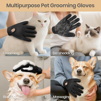 Pet Hair Removal Glove with 255 Silicone Tips for Dogs & Cats, Right Black