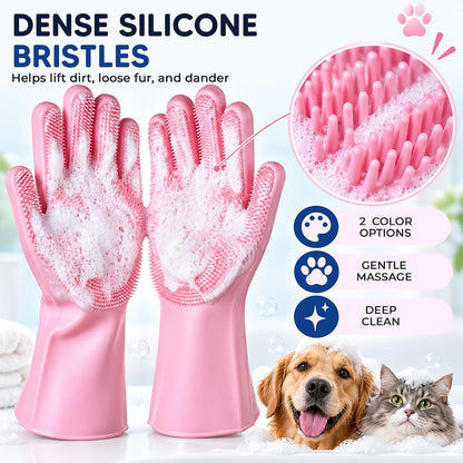 NVNAN Pet Washing Gloves for Dogs and Cats, Pink, Silicone