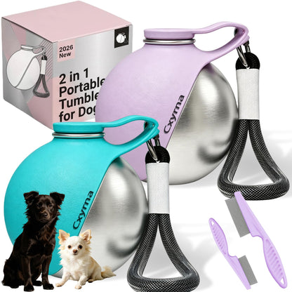 2 in 1 Portable Tumbler for Dogs, 2026 New 10Oz Stainless Steel Dog Water Bottle with Silicone Foldable Bowl, Leak-Proof 2 in 1 Portable Small Dog Water Bottle for Walking, Hiking & Travel (10Oz-Blue)
