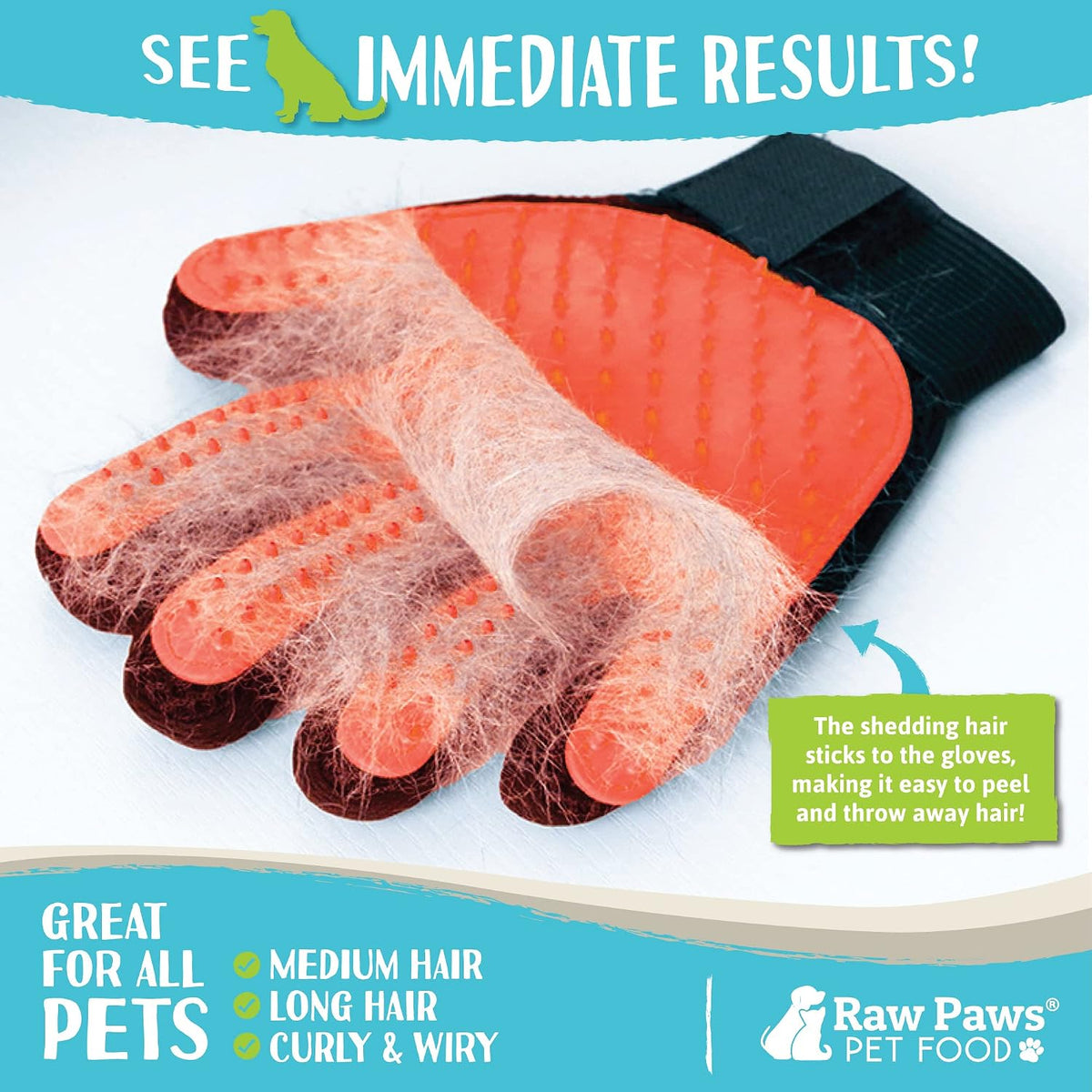Raw Paws Grooming Gloves, 2 ct - Soft-Tip Pet Gloves for Dogs, Cats & Horses - Deshedding and Grooming Solution