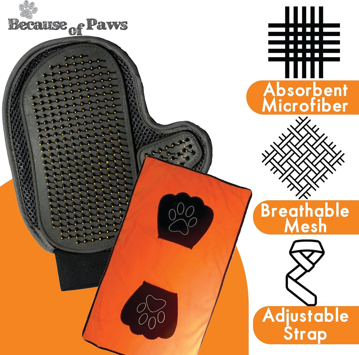 Pet Grooming Mitt and Towel Set - Deshedding Glove for Dogs and Cats - Massage and Remove Pet Hair - Ideal for Small to Medium Dogs and Cats