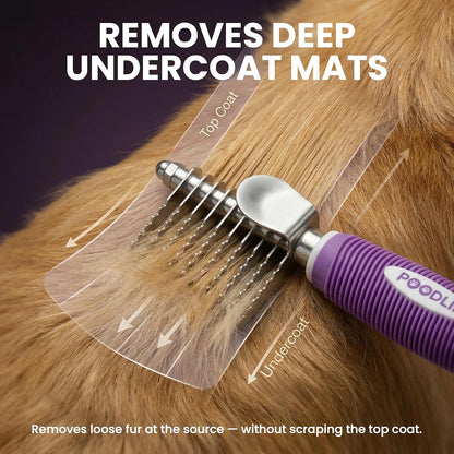 Poodle Dematting Fur Rake Comb Brush for Dogs and Cats - Long 2.5" Steel Safety Blades Metal Comb for Detangling Matted or Knotted Undercoat Hair