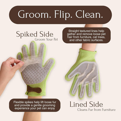 PetPals Single Pet Hair Removal Glove, Double-Sided Cat Grooming Glove