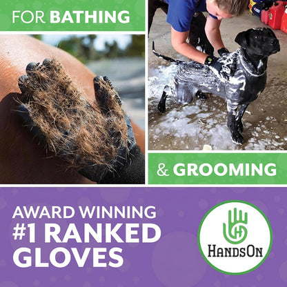 H HANDSON Pet Grooming Gloves - Patented #1 Ranked, Award Winning Shedding, Bathing, & Hair Remover Gloves - Gentle Brush for Cats, Dogs, and Horses (Grey, Small)